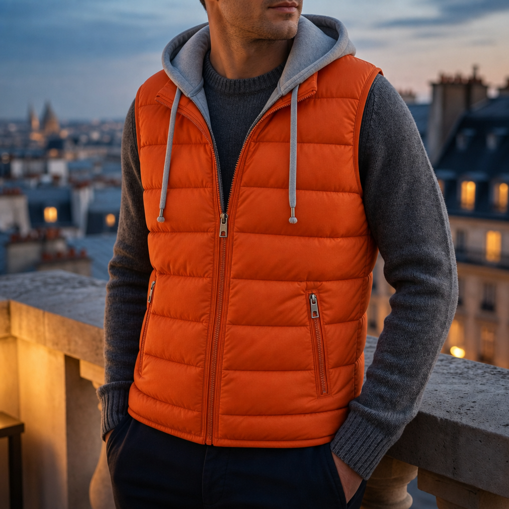 Girona Quilted Hooded Vest in Orange