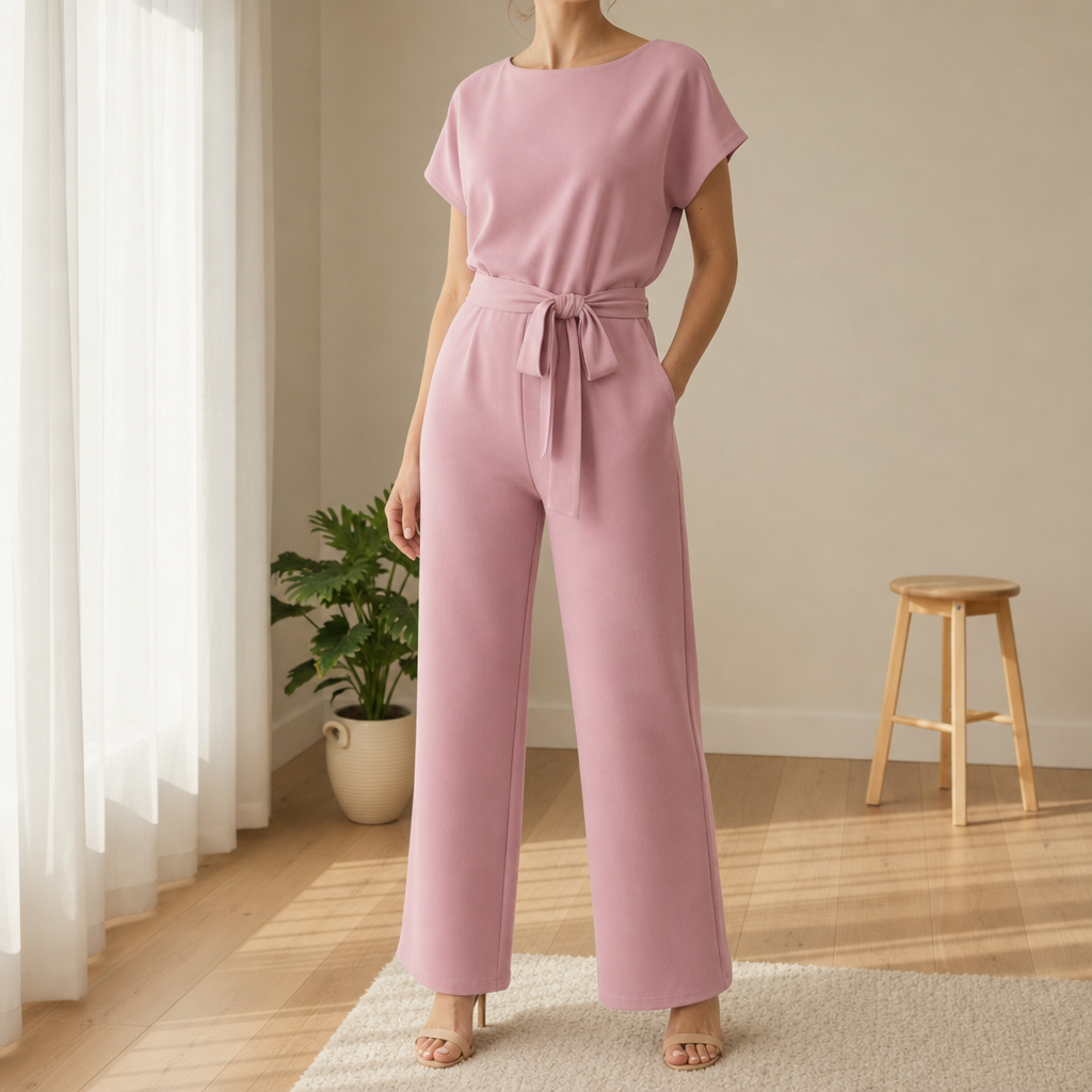 Antibes Belted Batwing Jumpsuit in Baby Pink