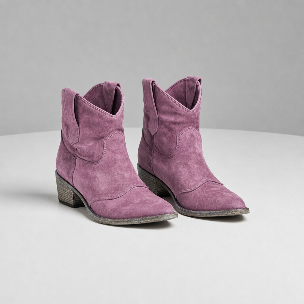 Arles Vintage Western Ankle Boots in Pink