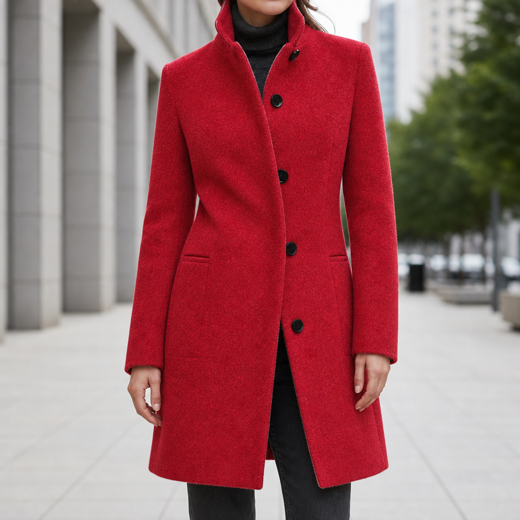 Bandol Grey Wool-Blend Coat in Red