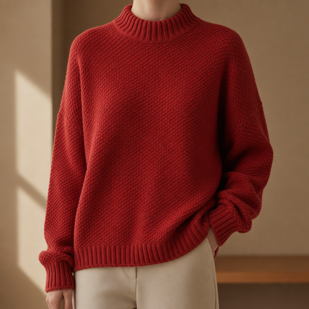 Kefalonia Oversized Mock Neck Sweater in Red
