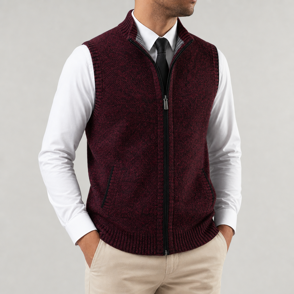 Denia Zip-Up Knit Vest in Burgundy Red