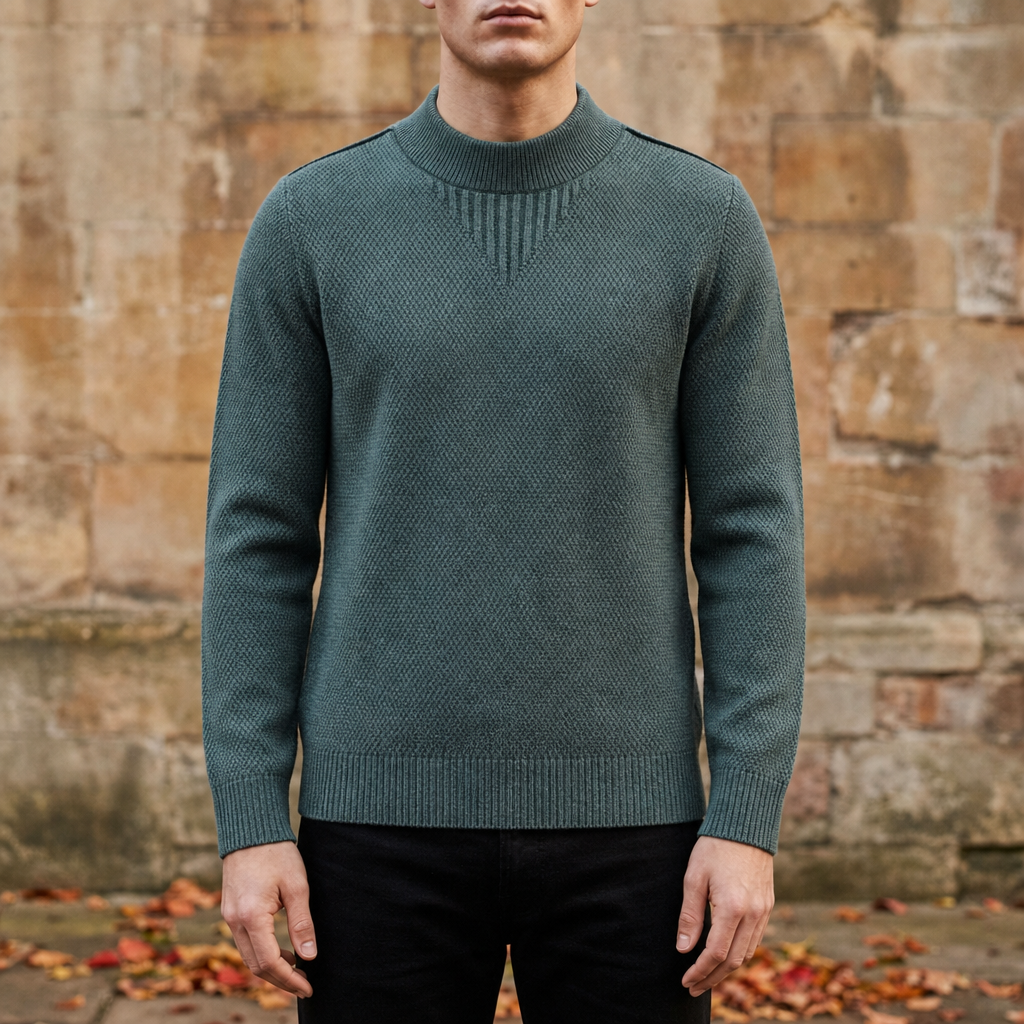 Lerici Jacquard Mock Neck Sweater in Slate Green