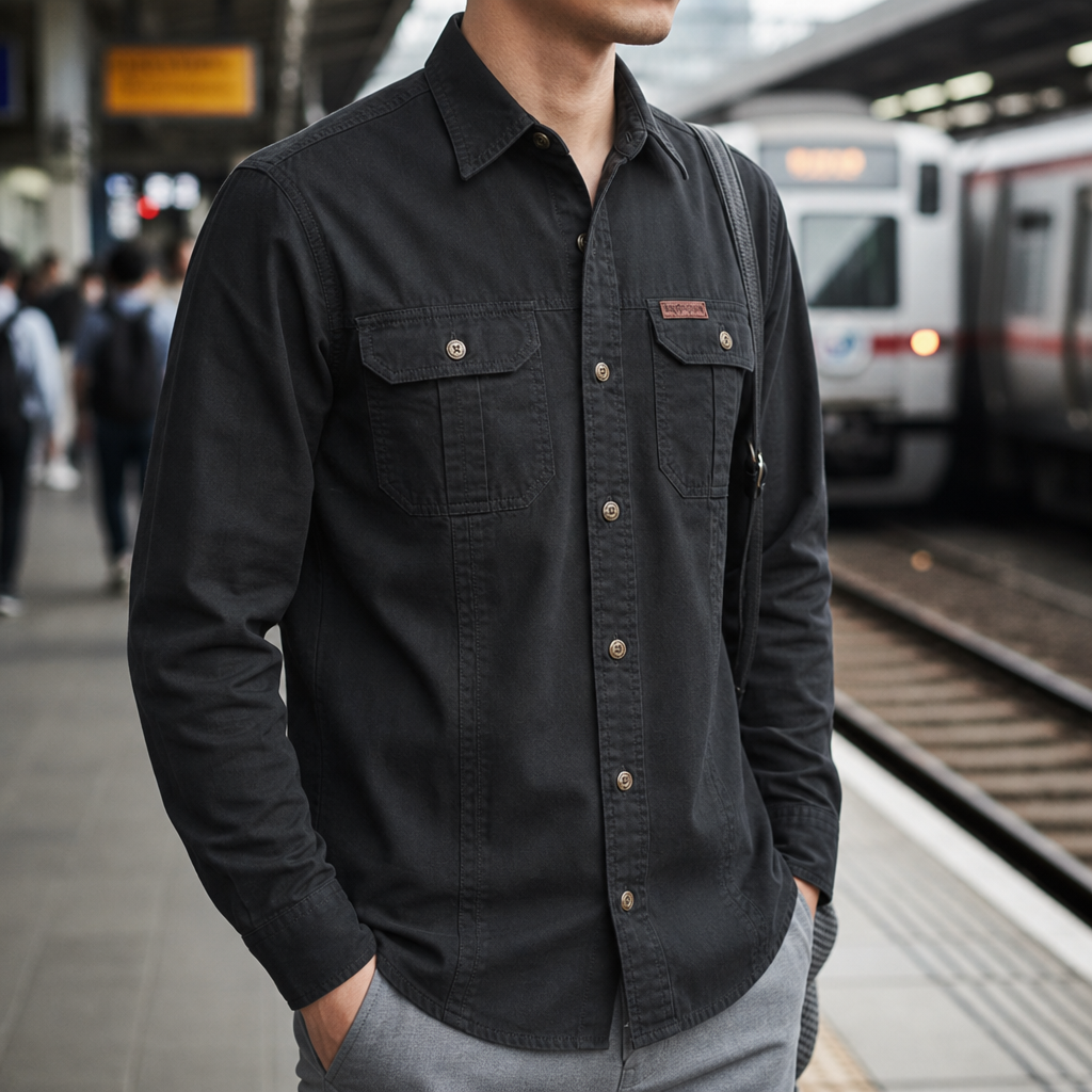 Gaeta Utility Long Sleeve Shirt in Black