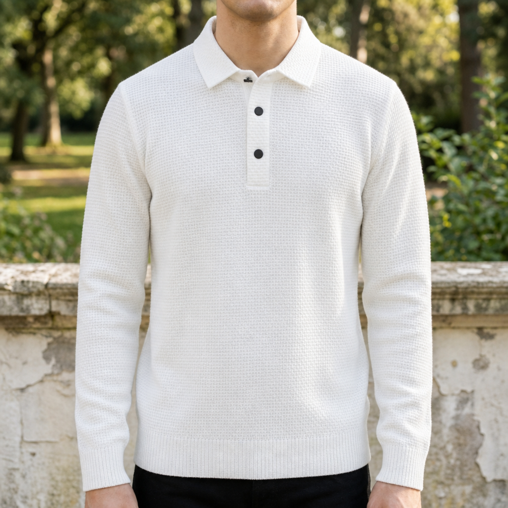 Alassio Textured Knit Polo in White