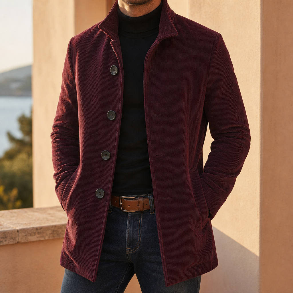 Apt Slim Notch Lapel Overcoat in Wine Red