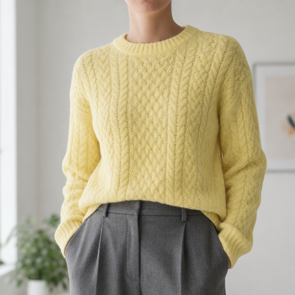 Roussillon Cable Knit Sweater in Butter Yellow
