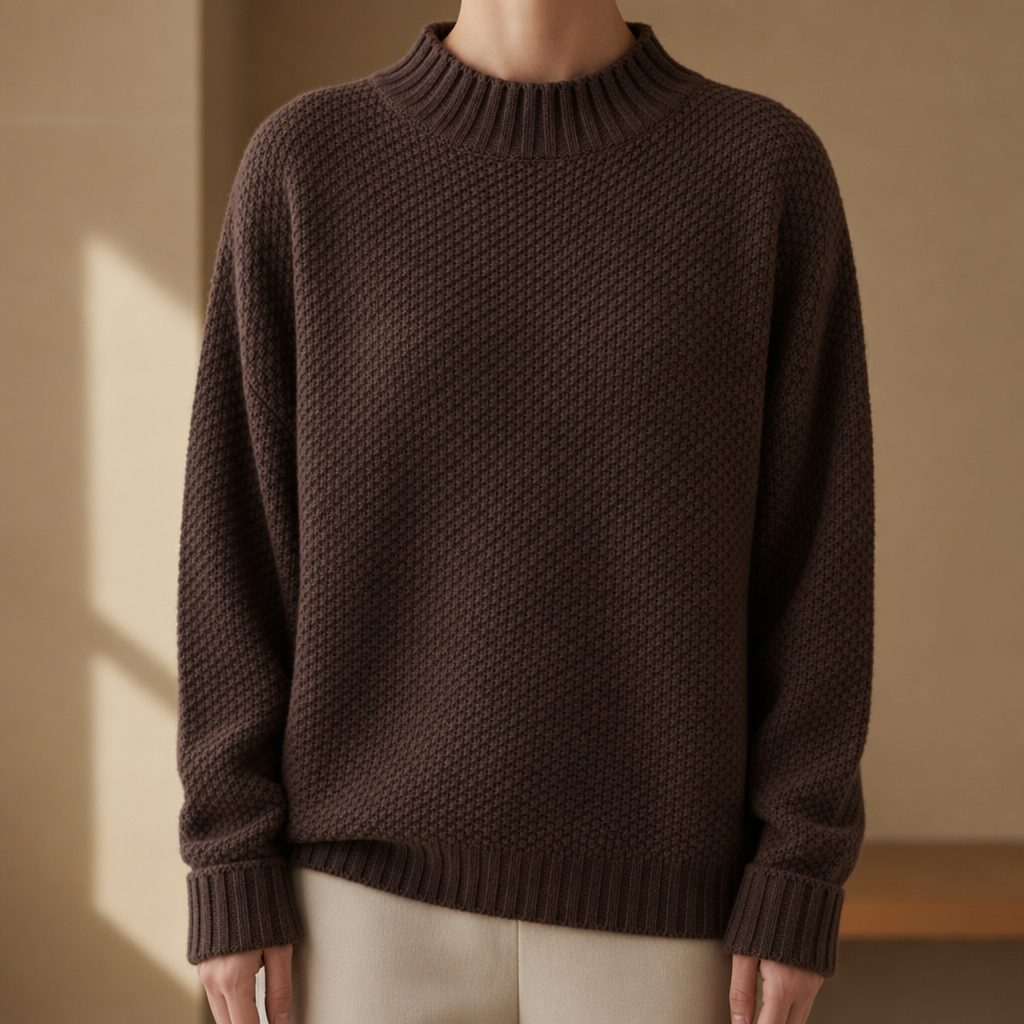 Kefalonia Oversized Mock Neck Sweater in Brown