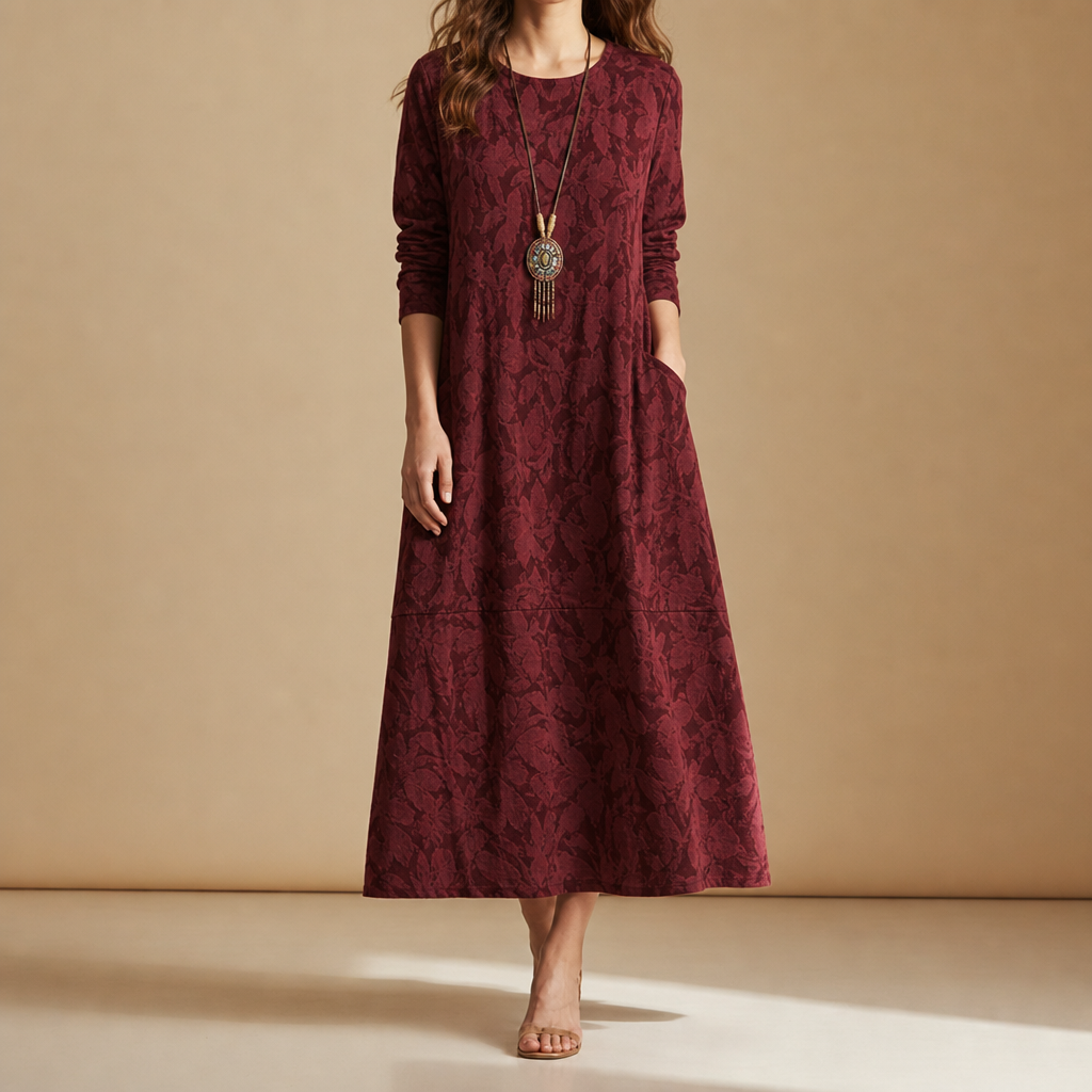 Trogir Printed Midi Dress in Burgundy