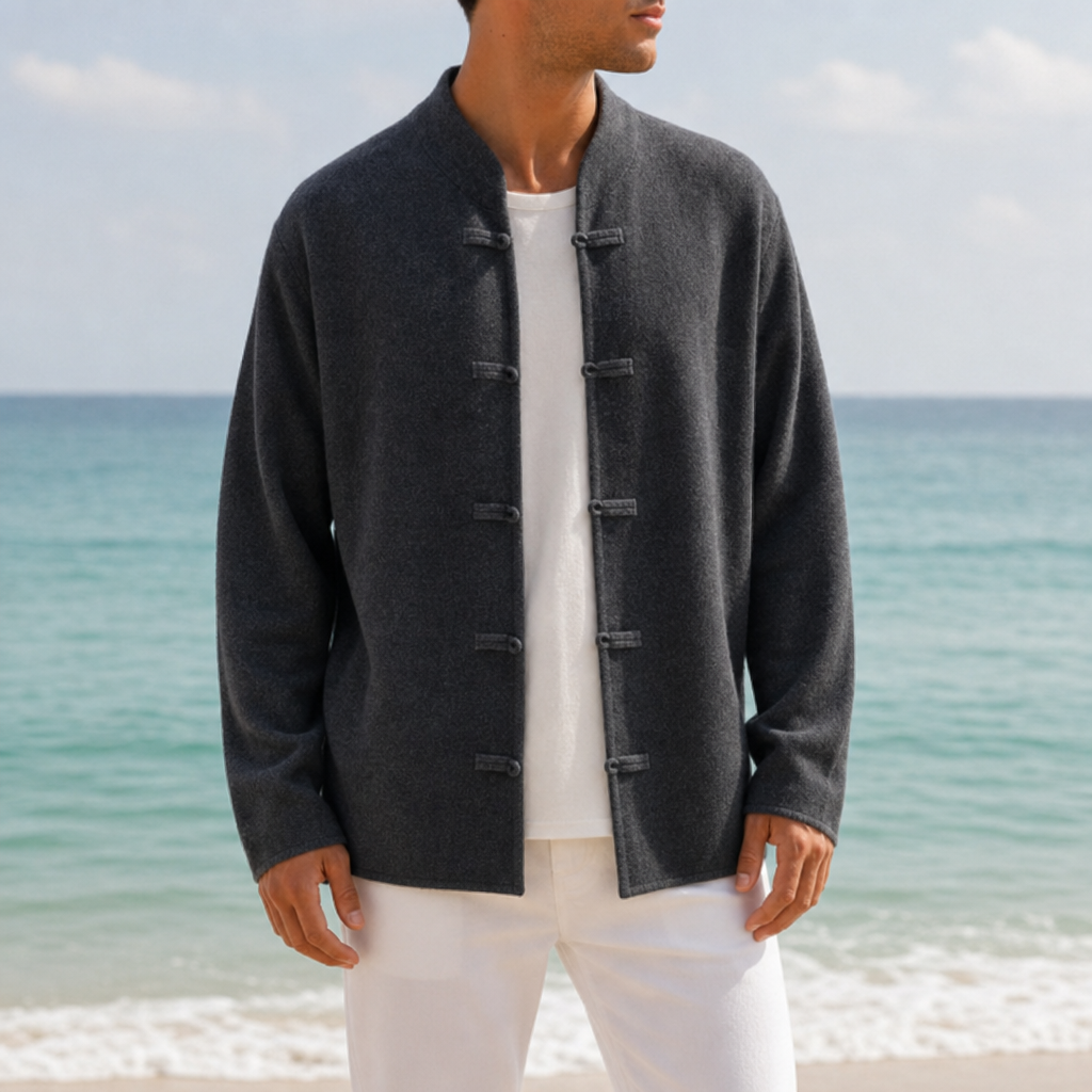 Patmos Loop Button Cashmere Cardigan in Dark Gray