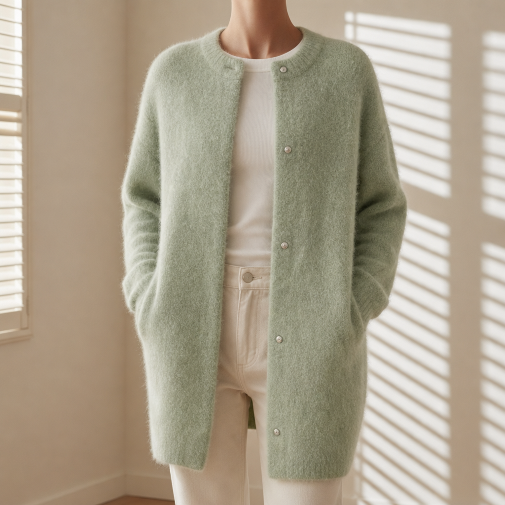 Corte Fluffy Longline Cardigan in Green
