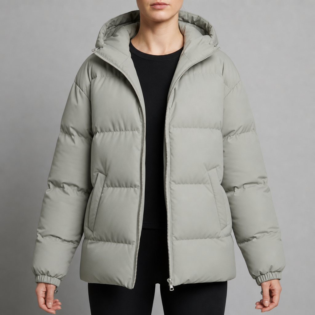 Kea Hooded Quilted Puffer Jacket in Light Gray