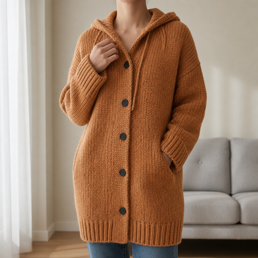 Sete Hooded Knit Cardigan in Orange