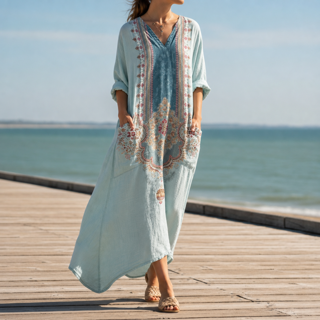 Comporta Boho Print Maxi Dress in Powder Blue