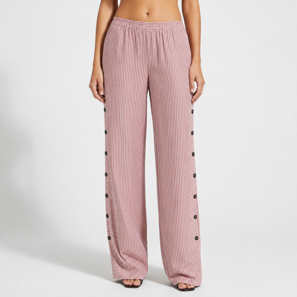 Omodos Striped Button-Accent Pants in Red