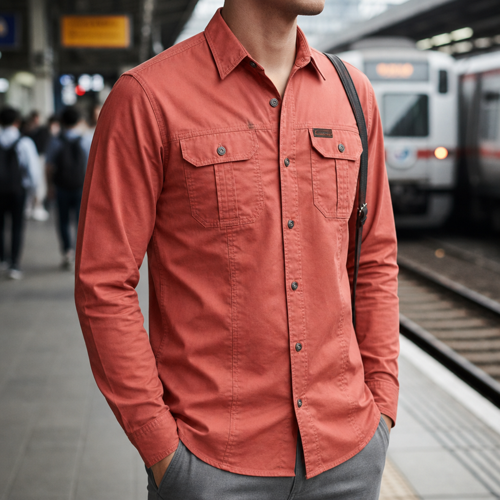 Gaeta Utility Long Sleeve Shirt in Coral