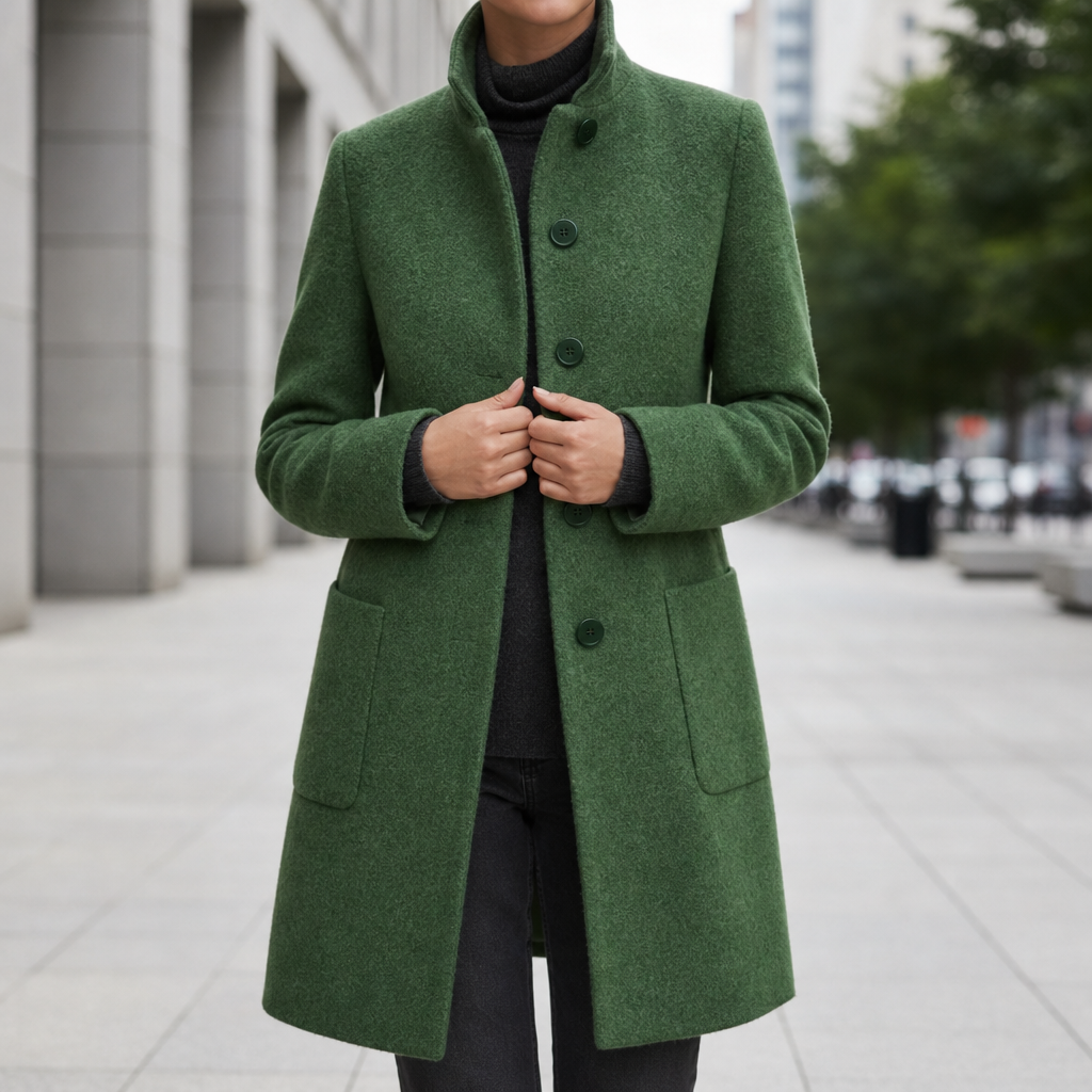 Bandol Grey Wool-Blend Coat in Green