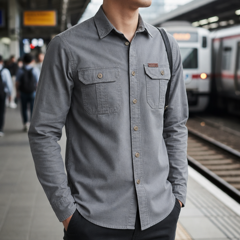 Gaeta Utility Long Sleeve Shirt in Charcoal Gray
