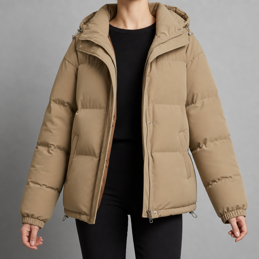 Kea Hooded Quilted Puffer Jacket in Khaki
