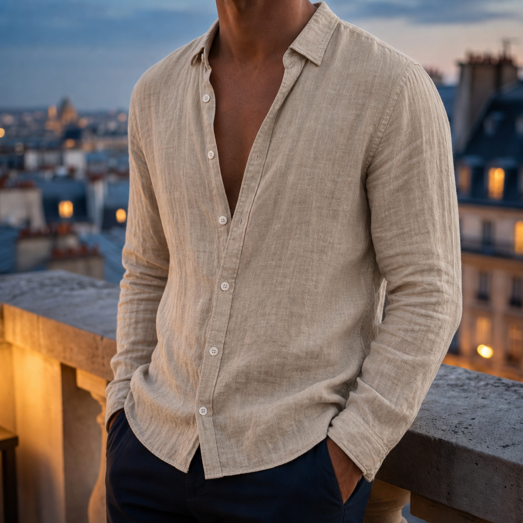 Cordoba Linen Long Sleeve Shirt in Light Khaki