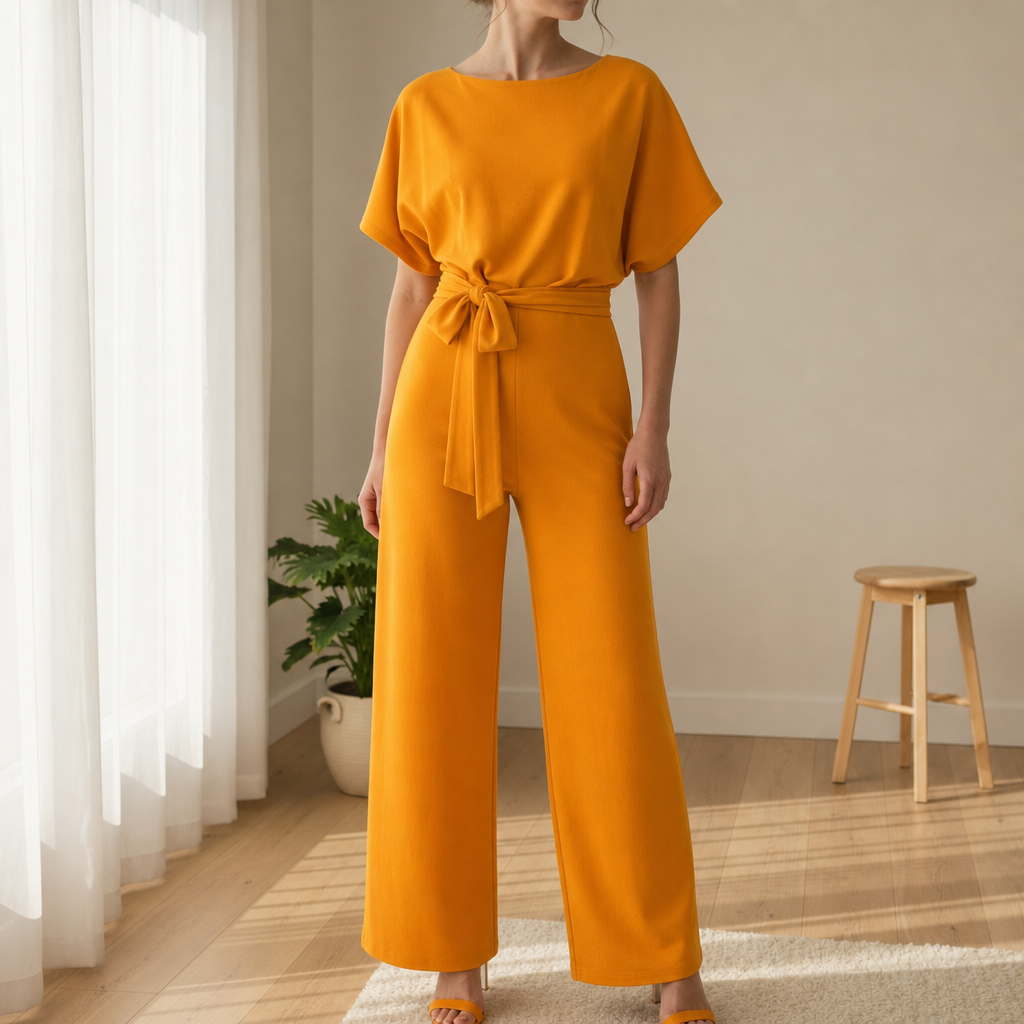 Antibes Belted Batwing Jumpsuit in Marigold