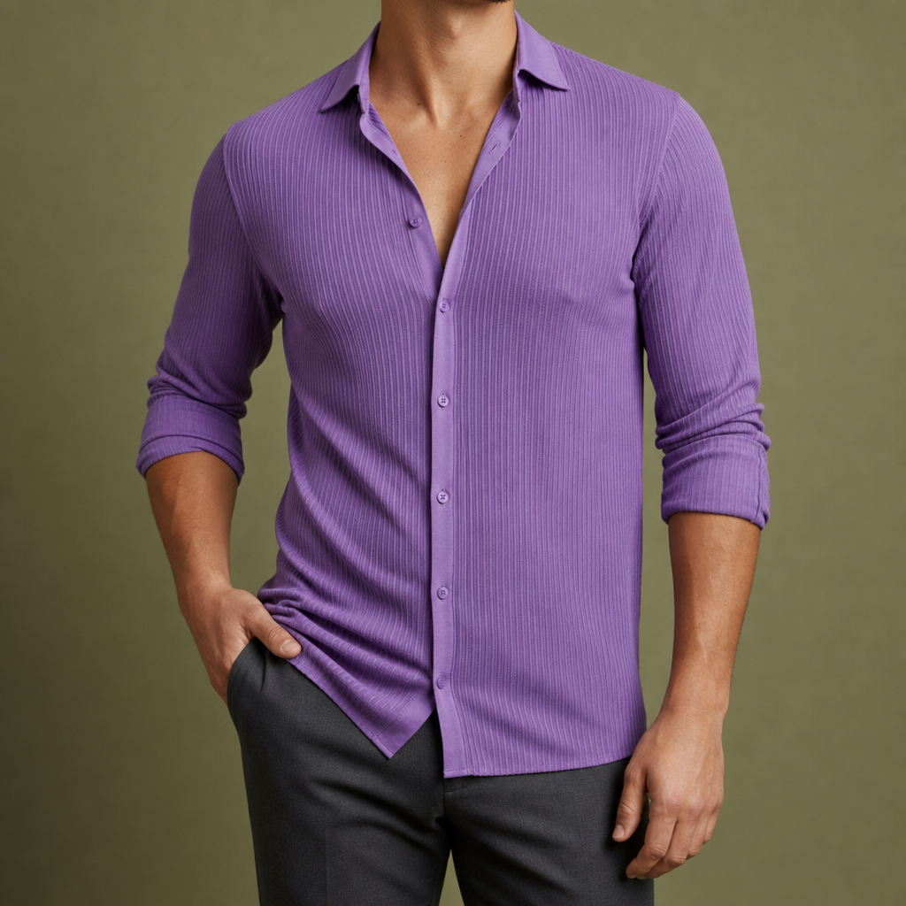 Caceres Striped Lapel Shirt in Purple