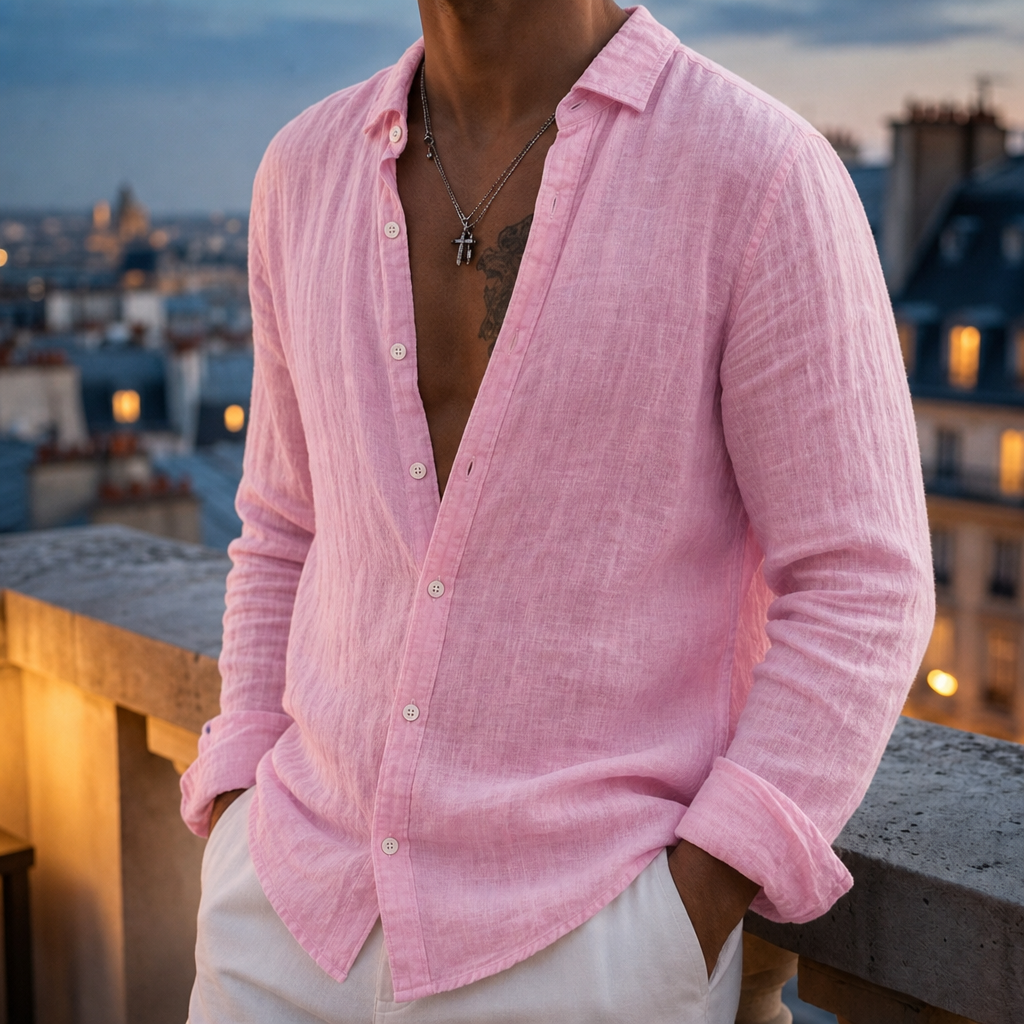 Cordoba Linen Long Sleeve Shirt in Pink