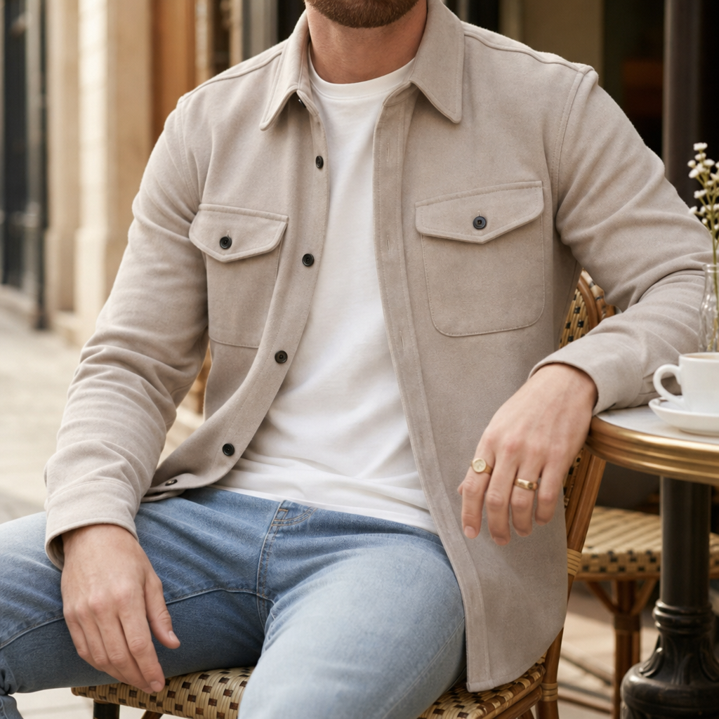 Almeria Relaxed Fit Shirt Jacket in Taupe