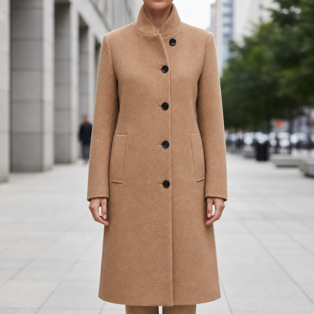 Bandol Grey Wool-Blend Coat in Caramel