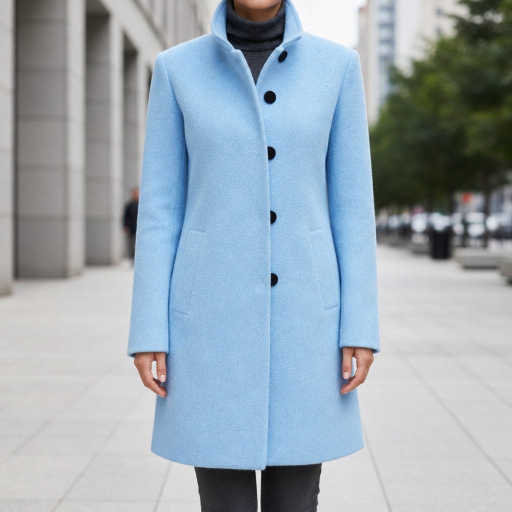 Bandol Grey Wool-Blend Coat in Light Blue