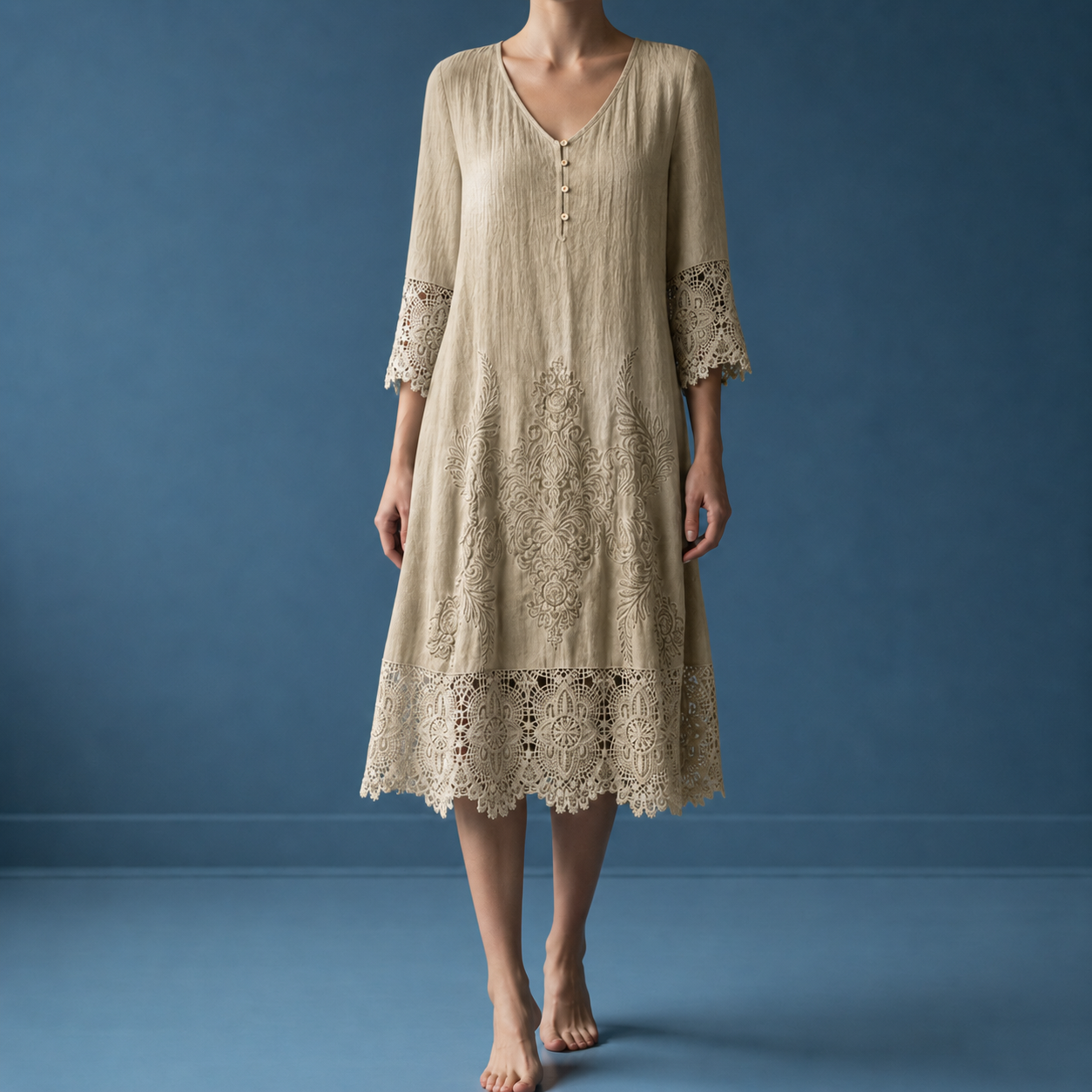 Hydra Lace Trim Midi Dress