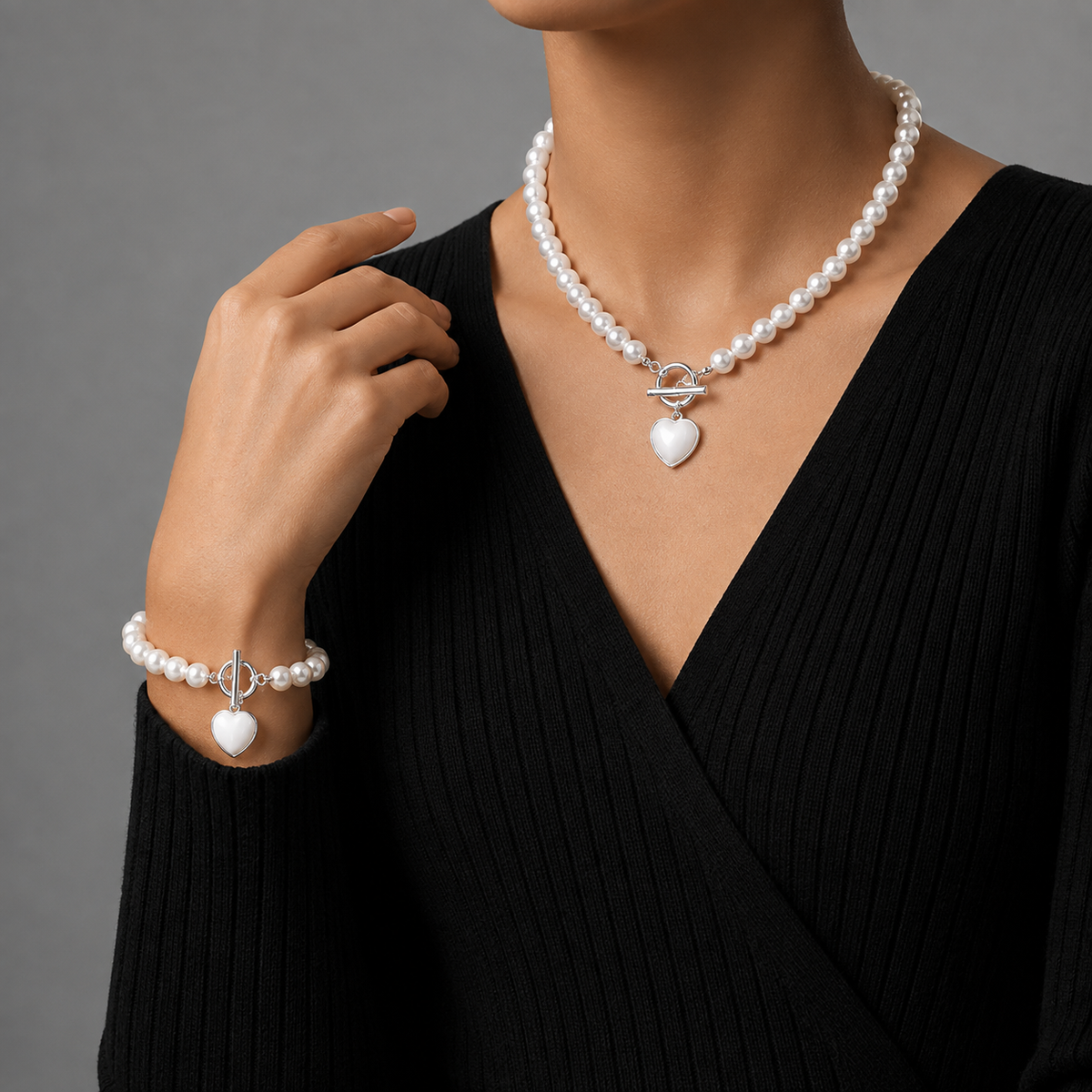 Formentor Red Pearl Heart Jewelry Set