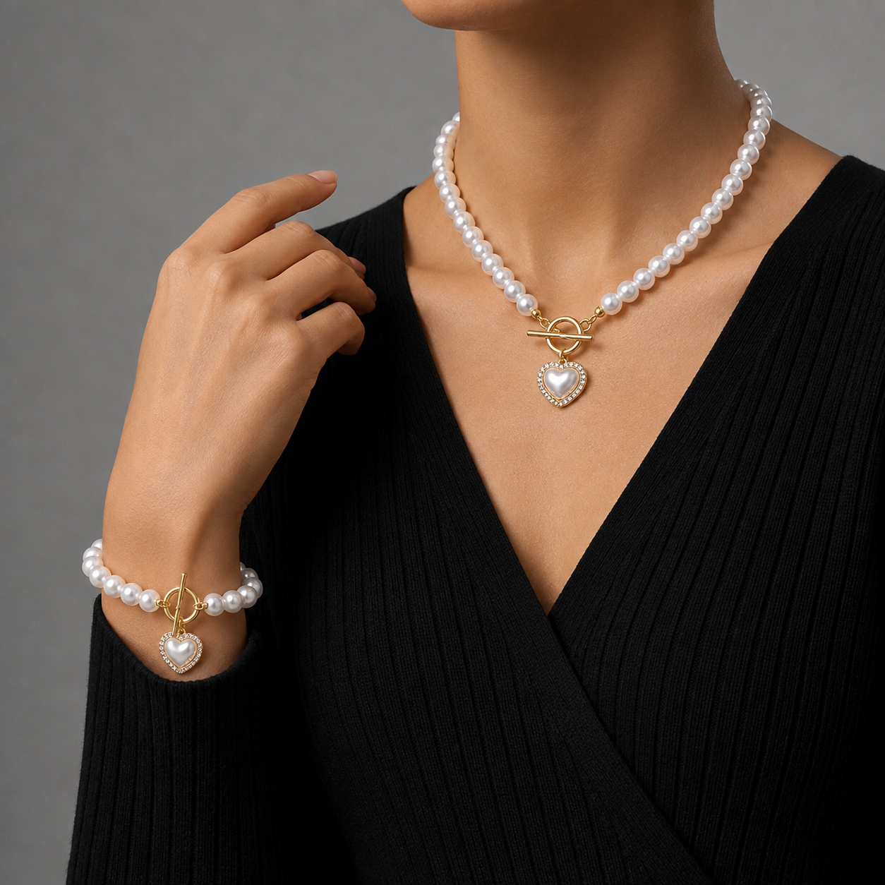 Formentor Red Pearl Heart Jewelry Set