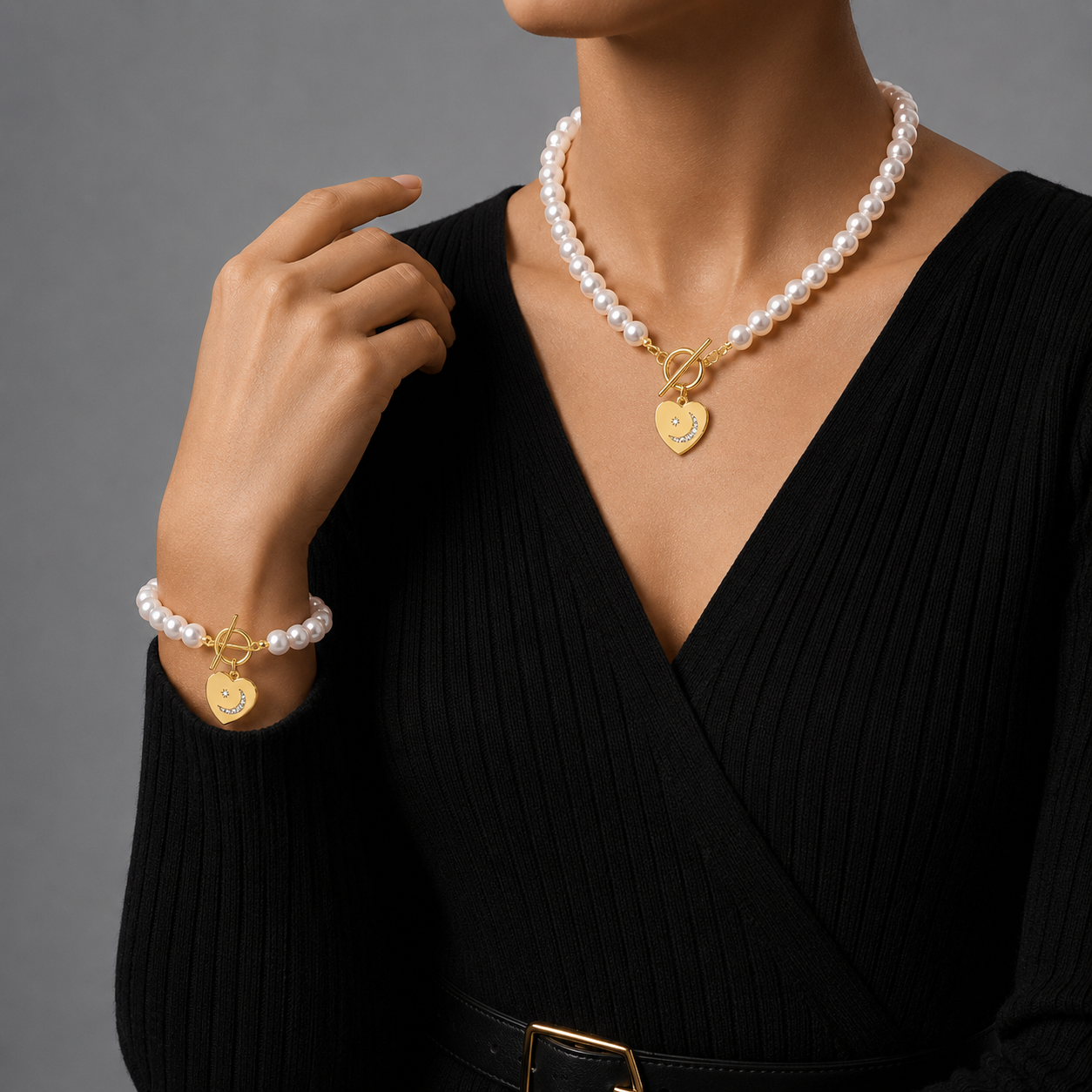 Formentor Red Pearl Heart Jewelry Set