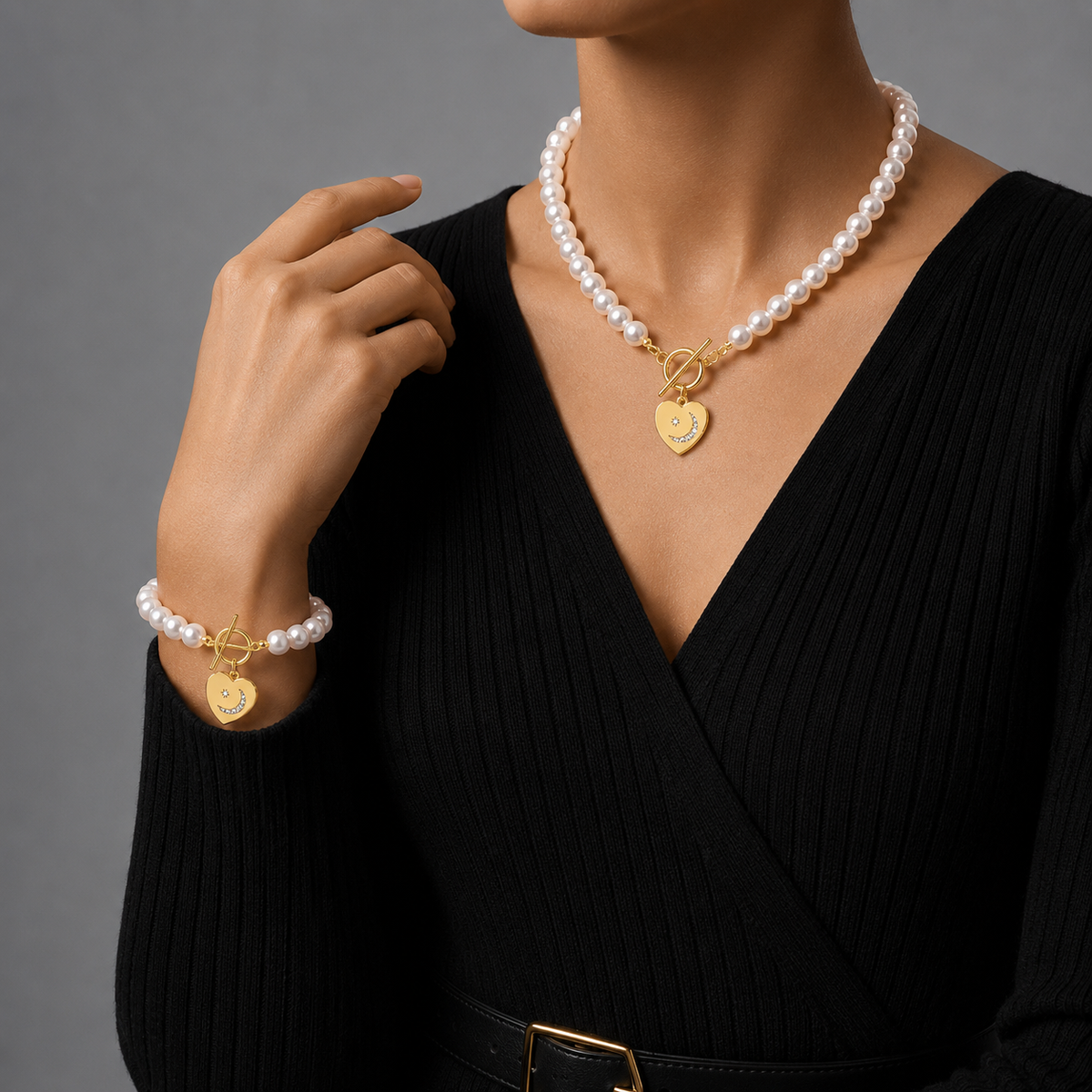 Formentor Red Pearl Heart Jewelry Set