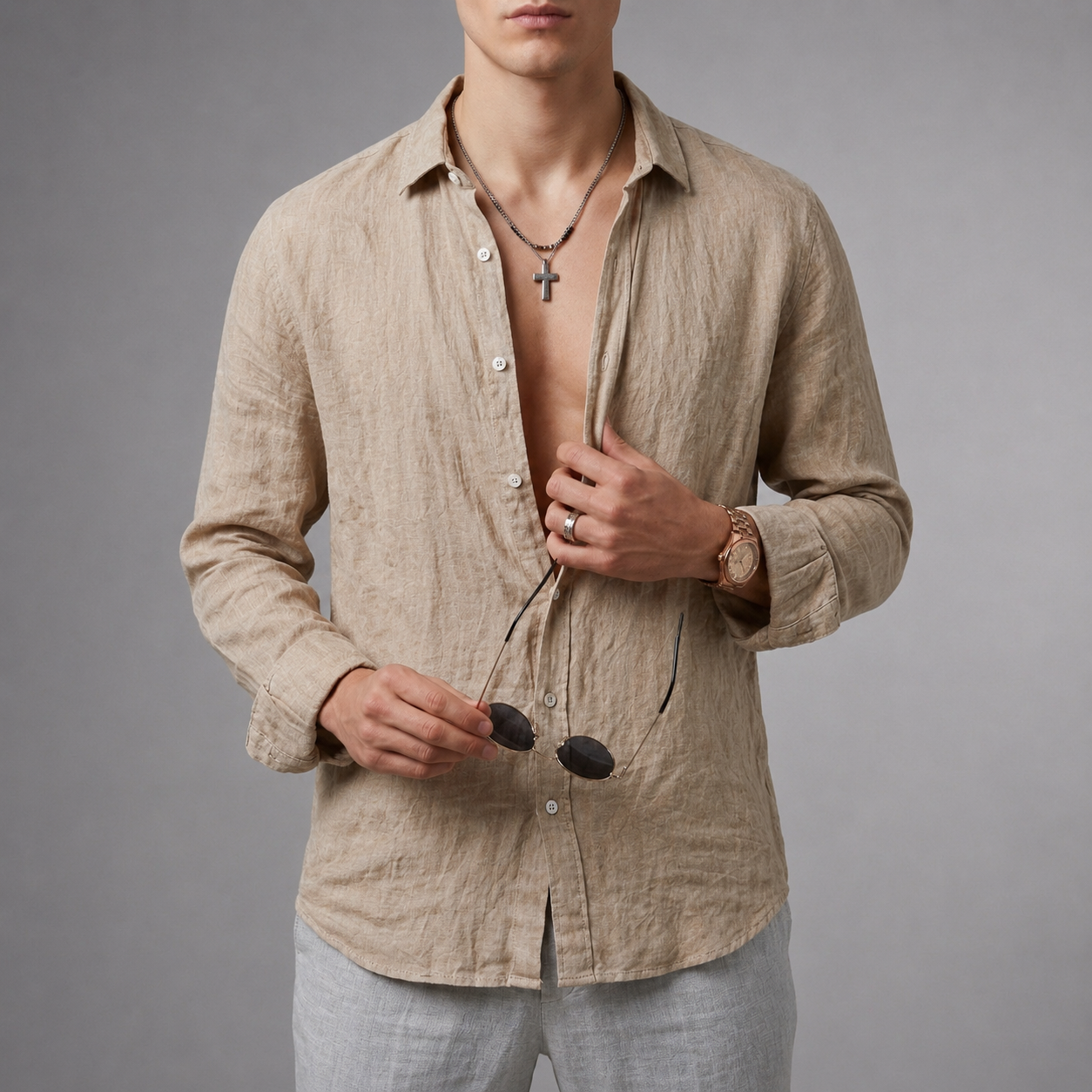 Syros Linen Open Collar Shirt