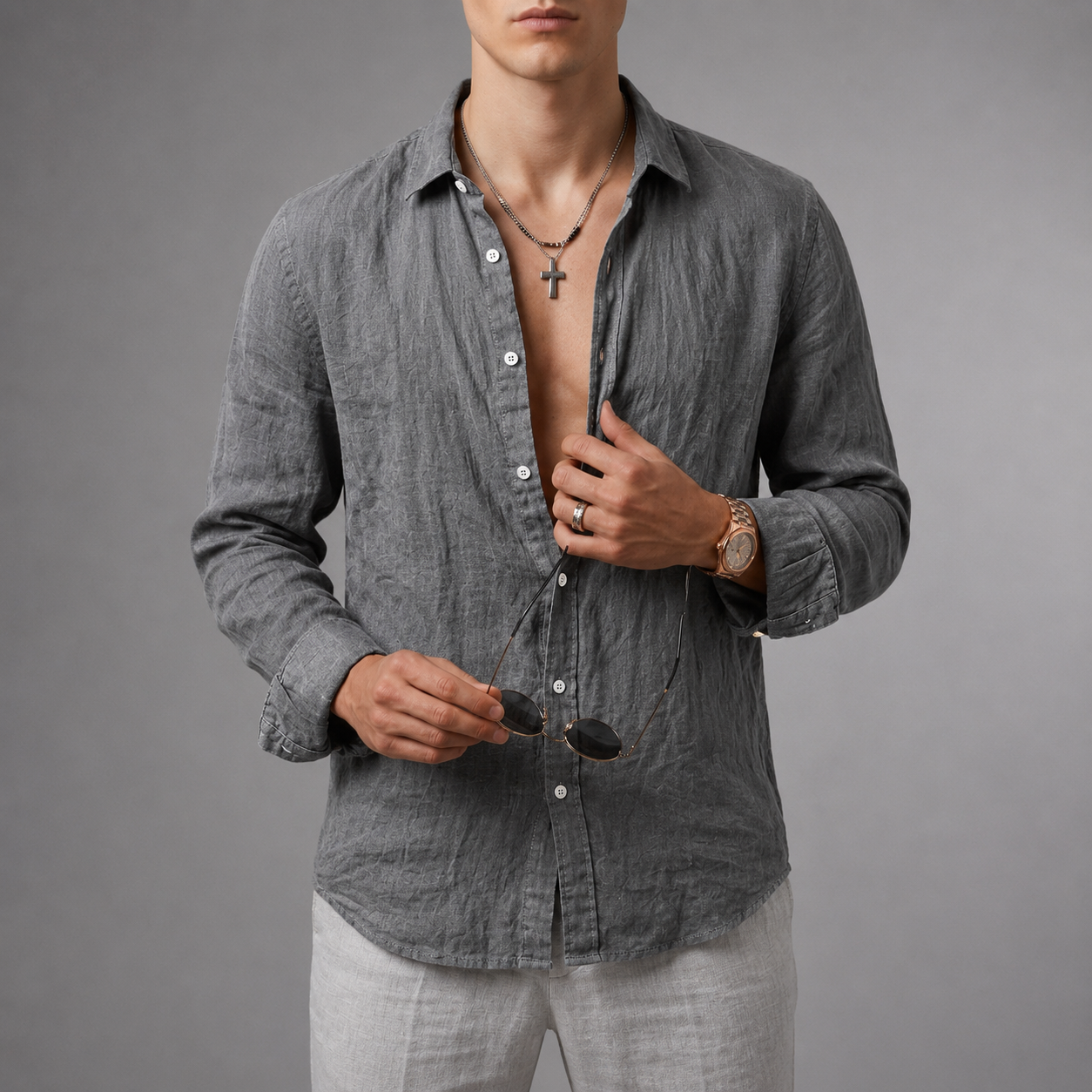 Syros Linen Open Collar Shirt