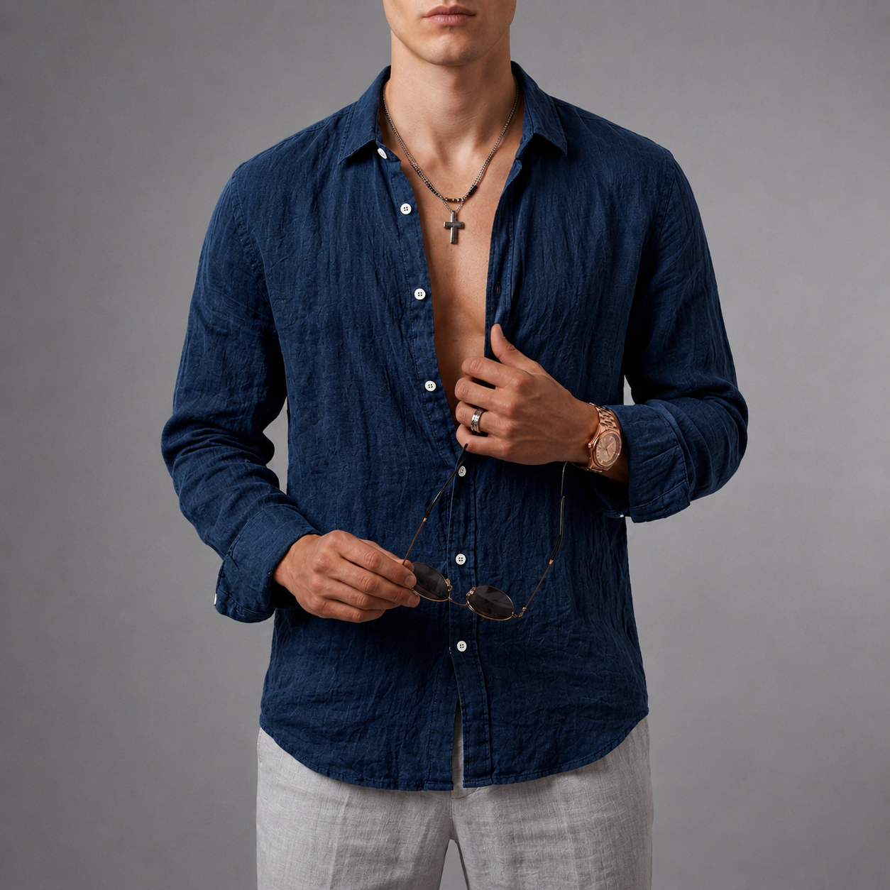 Syros Linen Open Collar Shirt