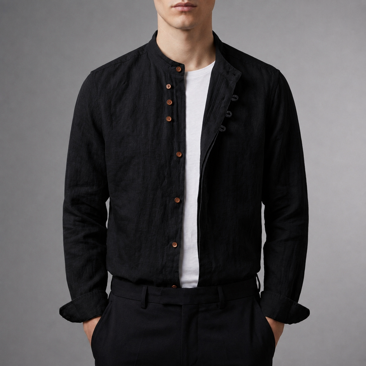 Oviedo Mandarin Collar Linen Shirt