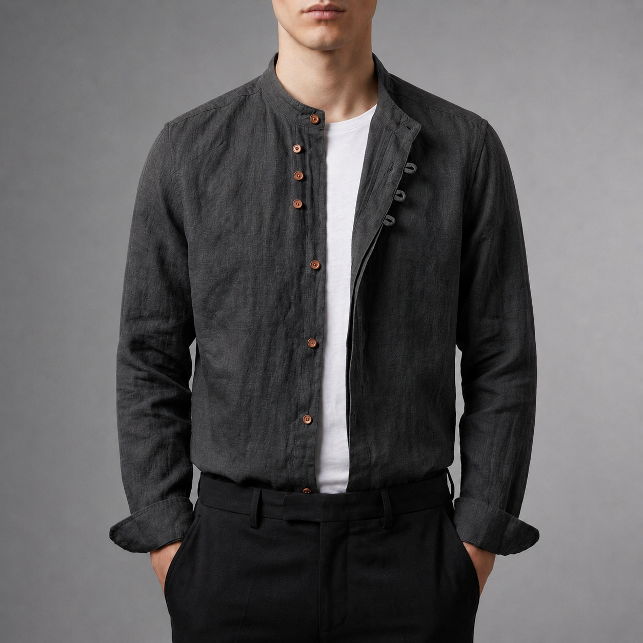Oviedo Mandarin Collar Linen Shirt