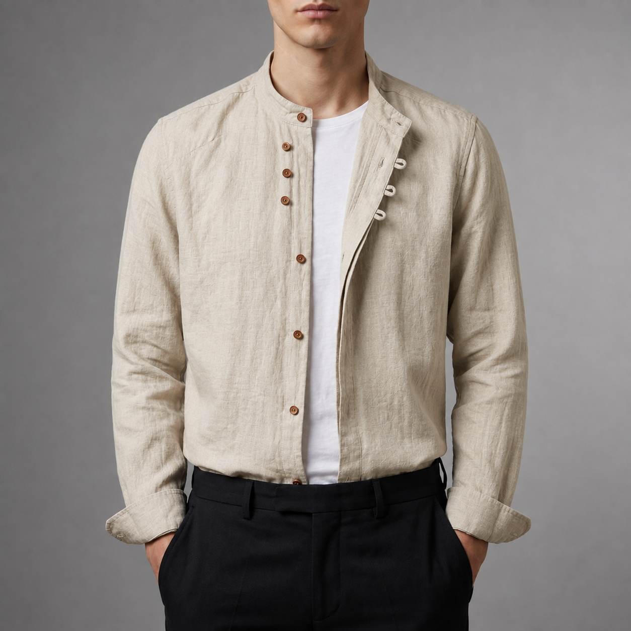 Oviedo Mandarin Collar Linen Shirt