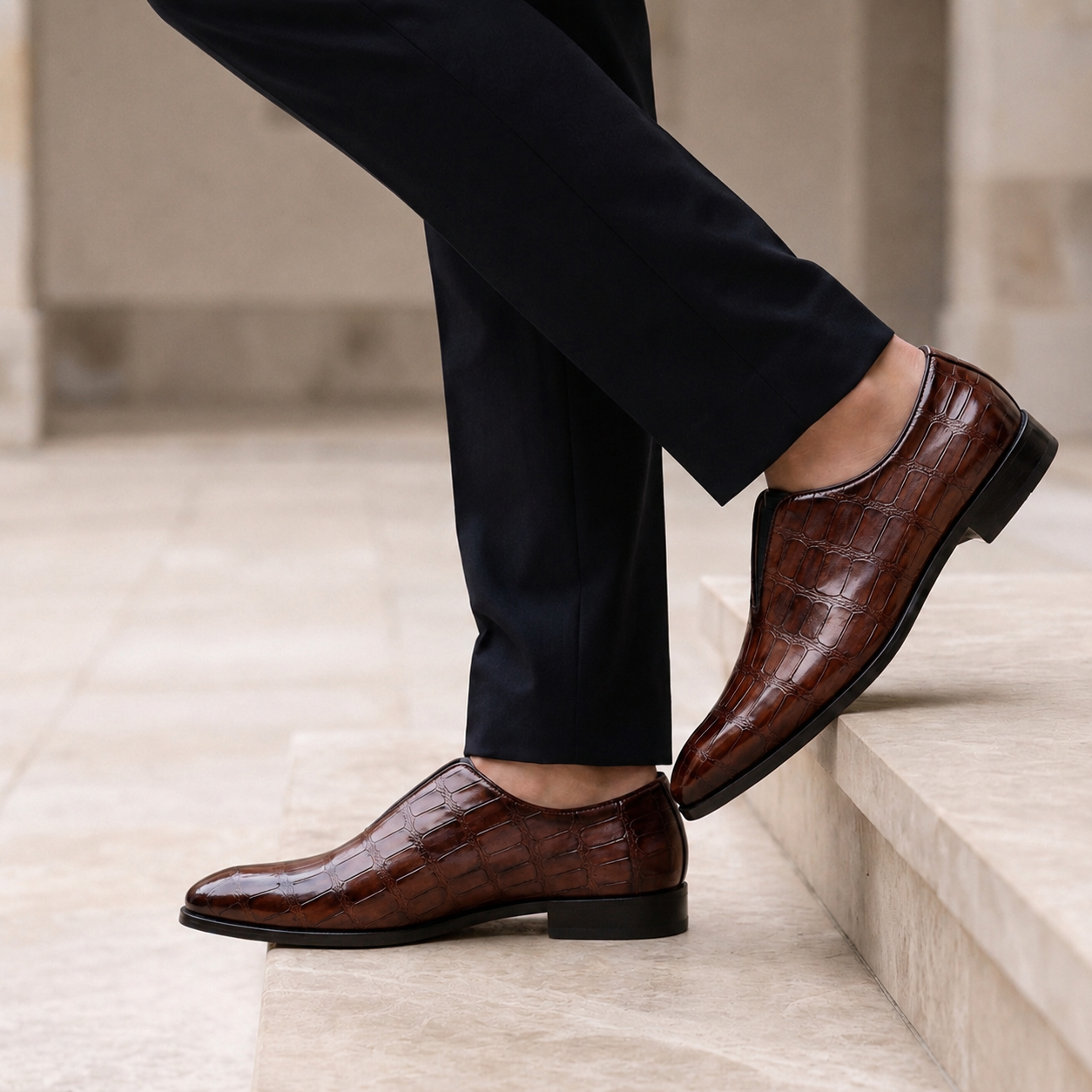 Sibenik Croc Embossed Leather Loafers