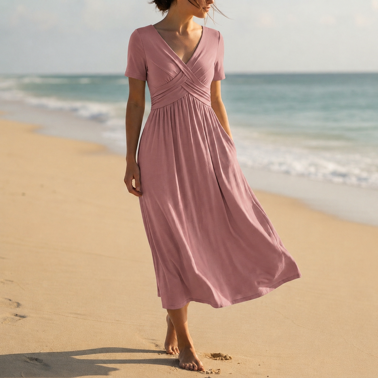 Marvao Wrap V-Neck Midi Dress