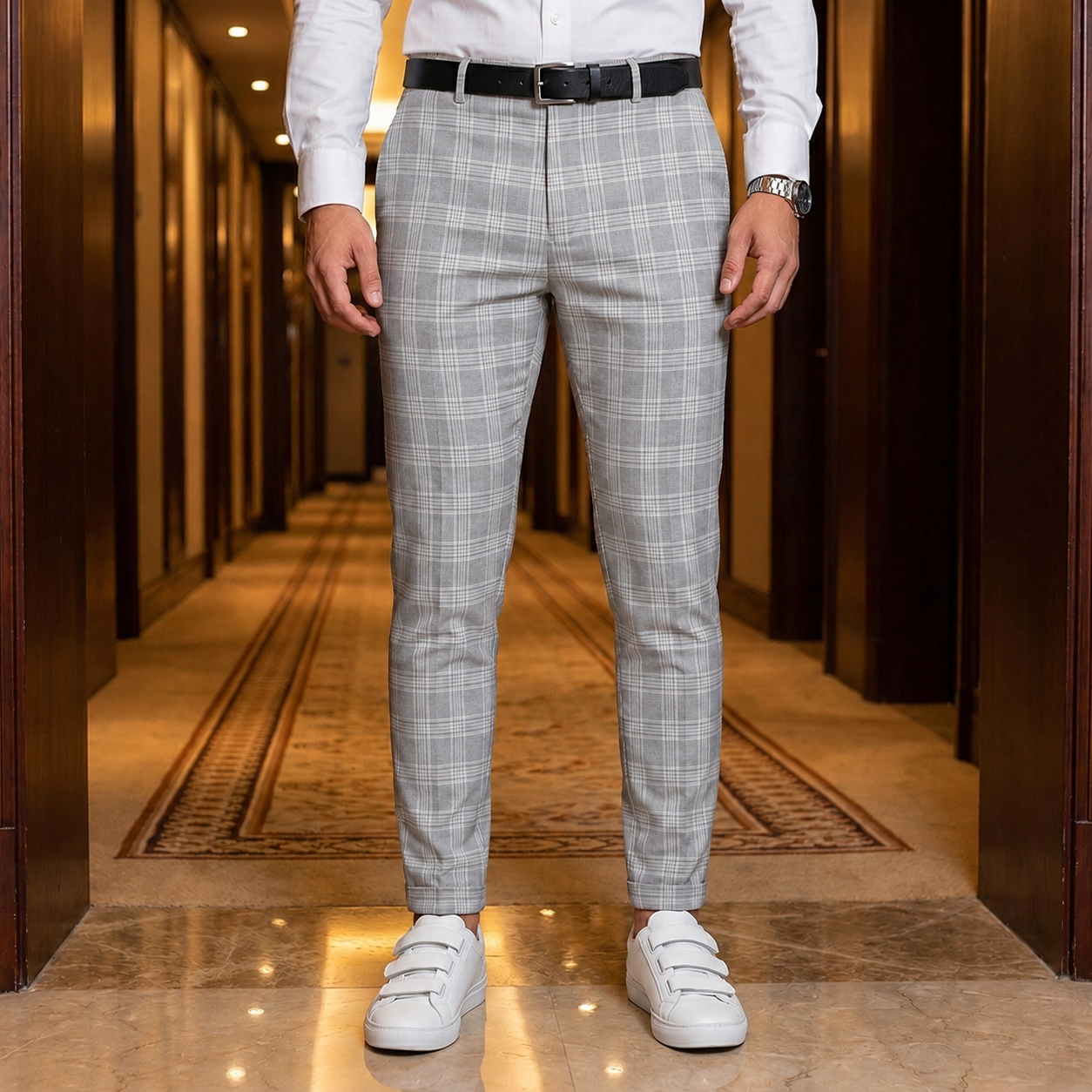 Elounda Slim Fit Plaid Chinos