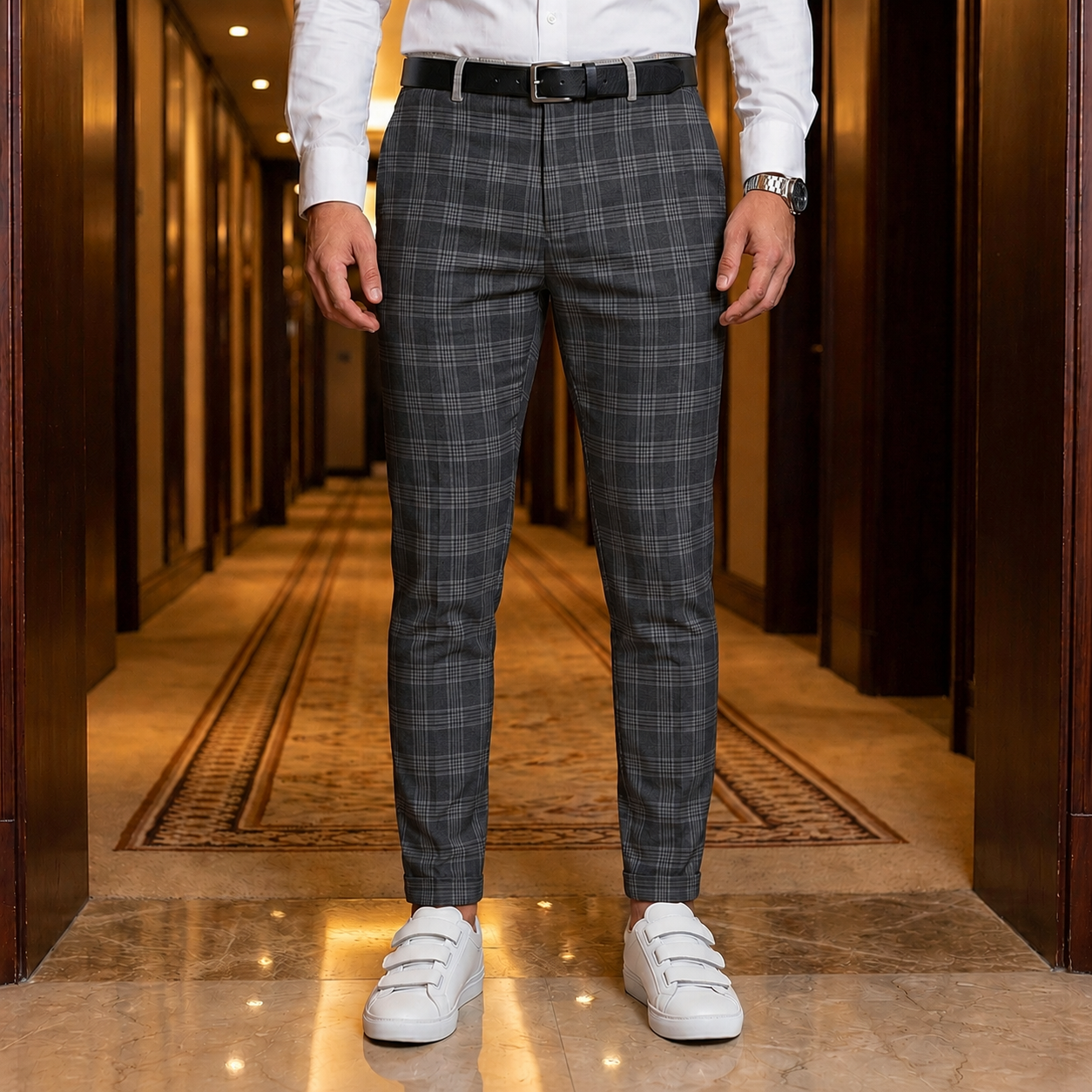 Elounda Slim Fit Plaid Chinos