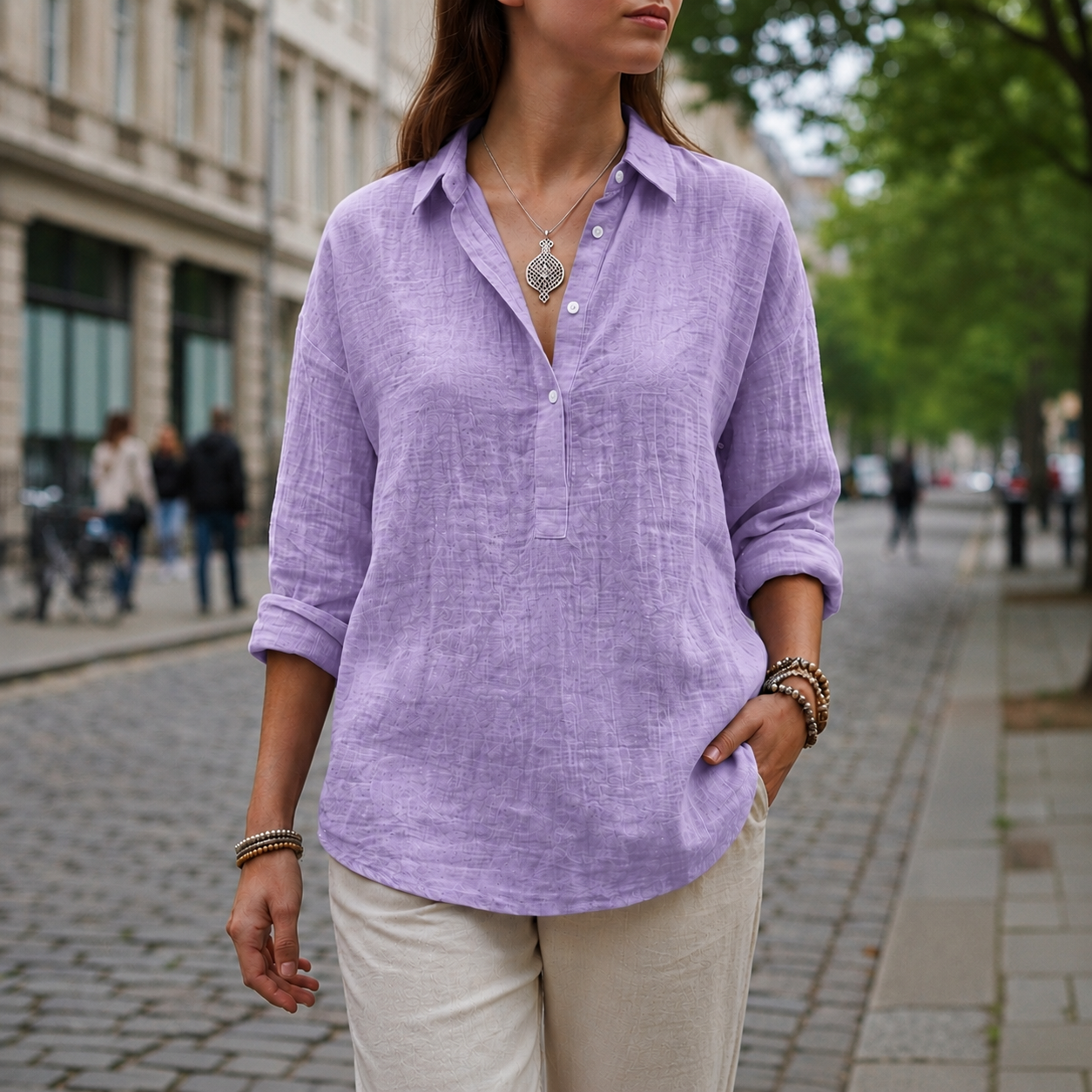Trento Linen-Look Popover Blouse