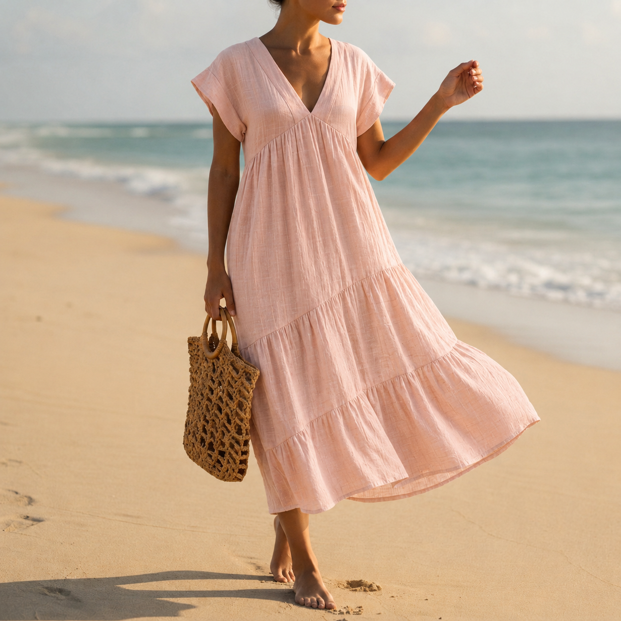 Estepona Tiered V-Neck Midi Dress