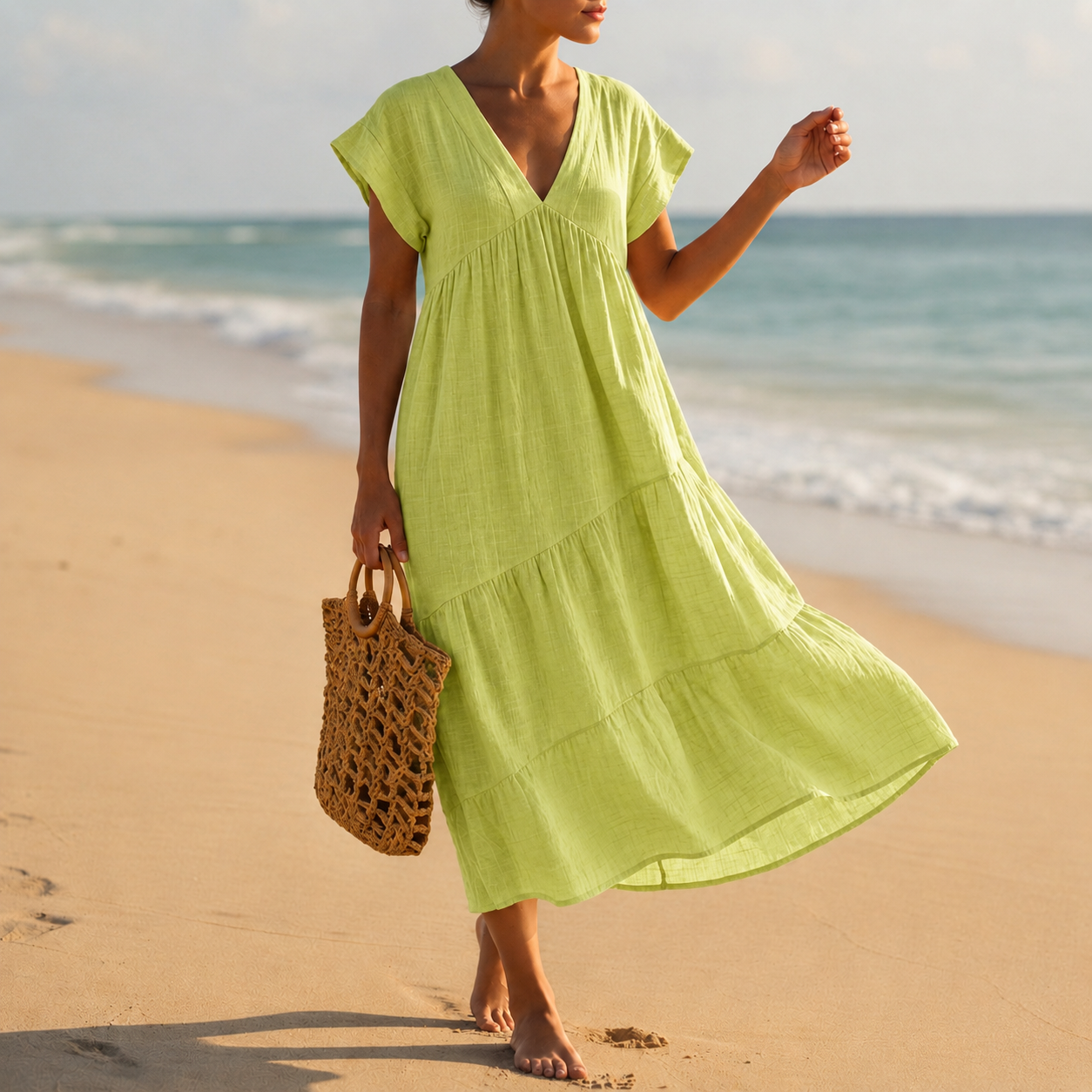 Estepona Tiered V-Neck Midi Dress