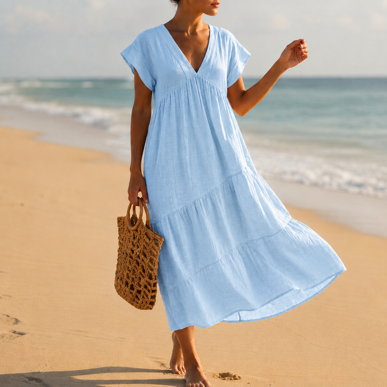 Estepona Tiered V-Neck Midi Dress