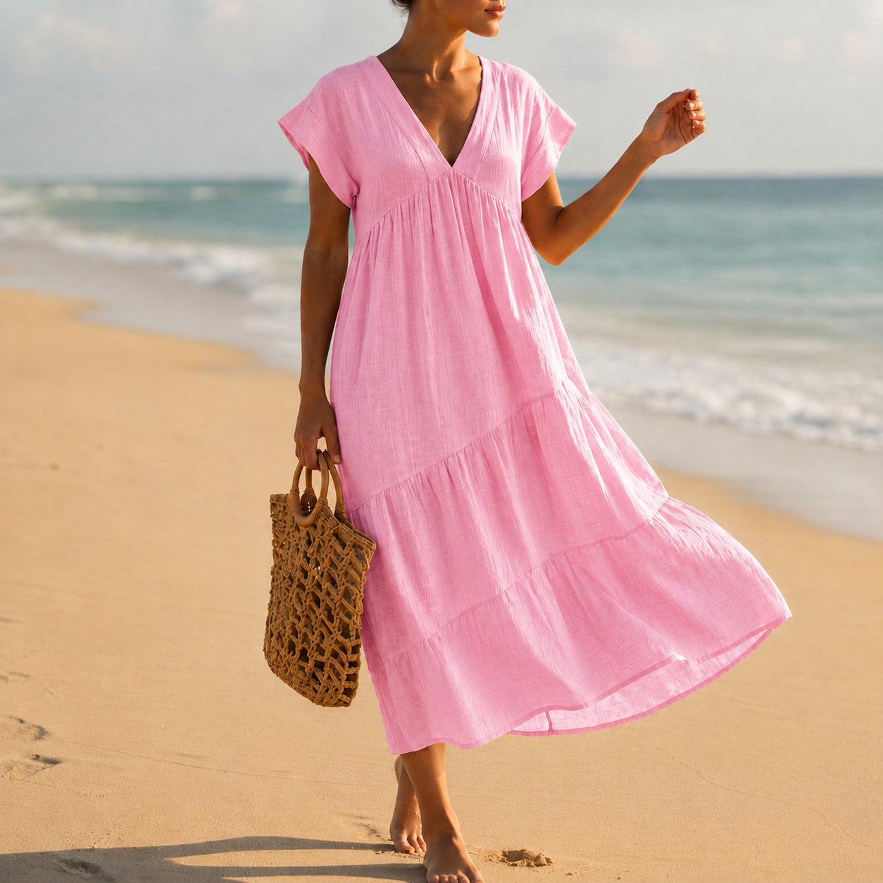 Estepona Tiered V-Neck Midi Dress